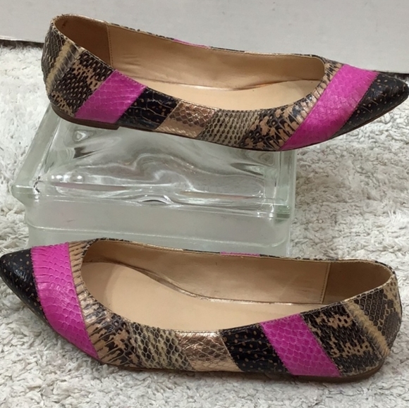 Loeffler Randall leather flats mixed pattern snakeskin 9B - Picture 2 of 3
